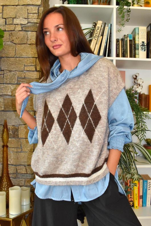 Zeta Otto Argyle Tank Mocha Marl